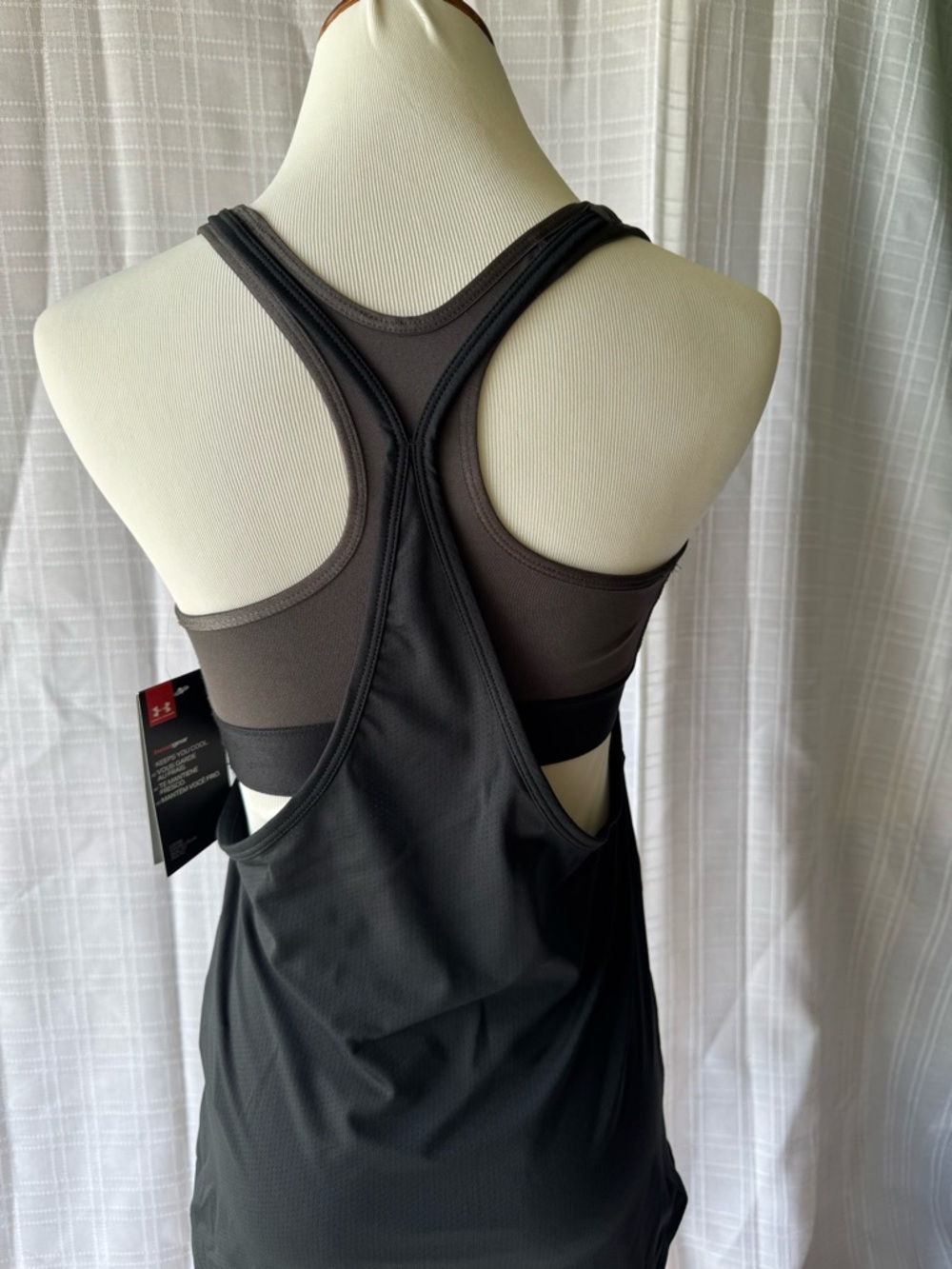 Under Armour Black Racerback Tank with Built-In Dark Gray Bra - Size XS - Picture 3 of 10